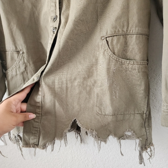 Free People Moonchild Distress Sage Dress Longline Shacket Grunge Boho Chic M - Picture 8 of 12